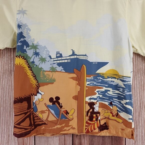 Rare Disney Cruise Line Mens Large Mickey Surfing Palm Tree Hawaiian Camp Shirt - Picture 5 of 16